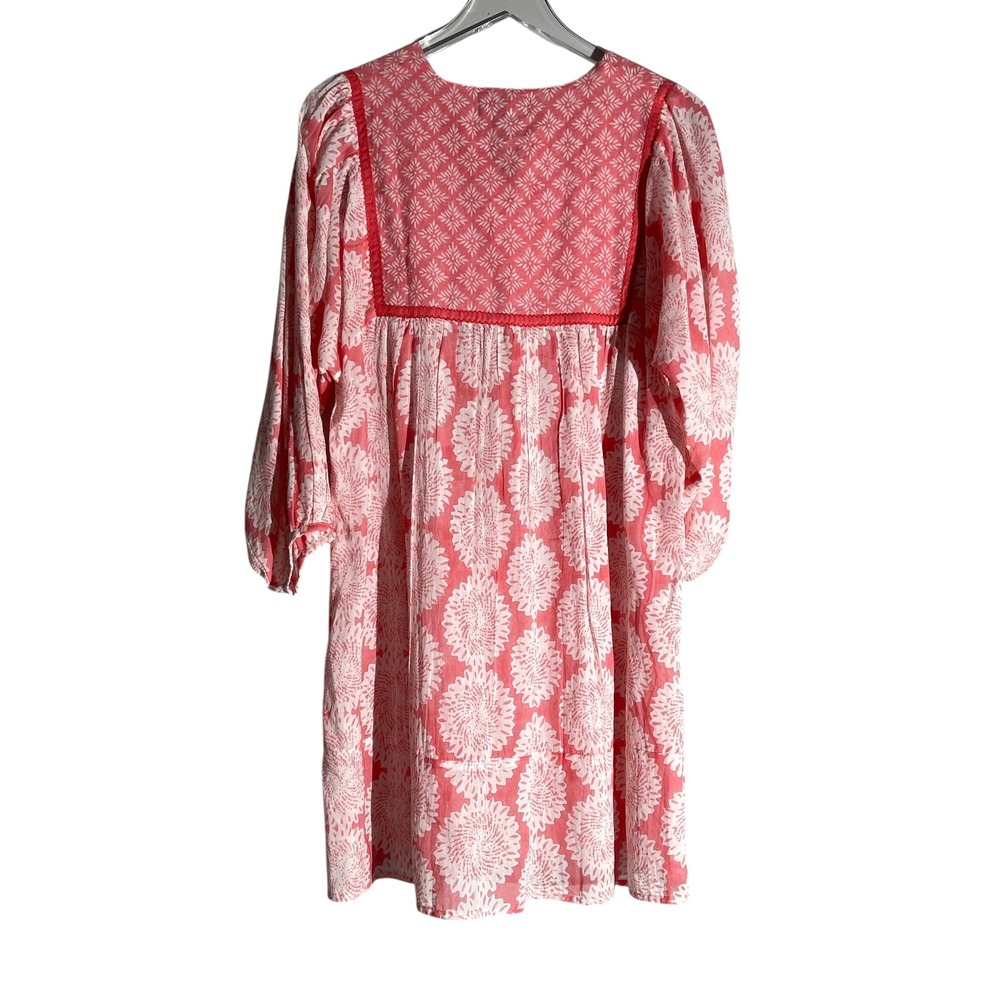 Ro's Garden Floral Pullover Tassel Bohemian Midi Dress Balloon Sleeve Small Pink - Picture 2 of 10